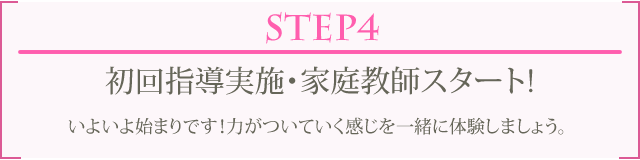 STEP4 初回指導実施・家庭教師スタート! いよいよ始まりです！力がついていく感じを一緒に体験しましょう。